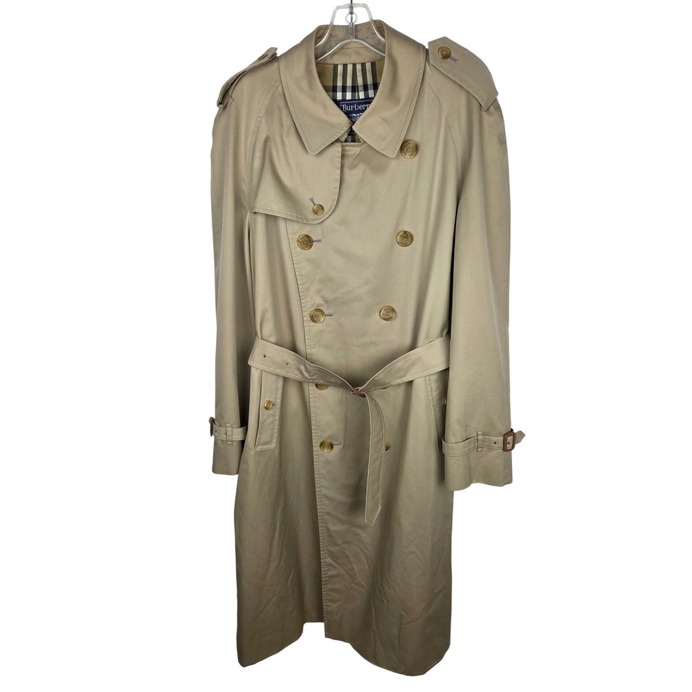 VTG Burberrys Trench Coat Mens 42 X-Long Tan Double Breasted Nova Check Lining